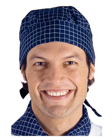 Bandana cocinero estampada con cuadros en azul y blanco Glasgow Isacco