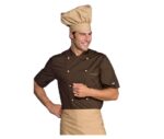 Chaquetilla cocinero cacao en manga corta con detalles en color bizcocho