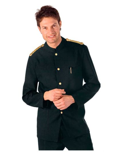 Chaqueta camarero cuello Mao negra con galones