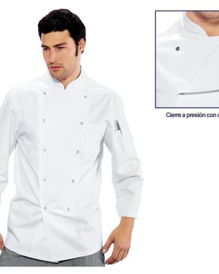 chaqueta cocina blanca hombre corchetes