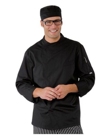 chaqueta cocinero negra extra microperforado isacco e1745331311937