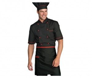 delantal corto negro rojo cocinero isacco vita