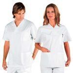 Casaca clásica sanitaria blanca uniforme ayuda a domicilio y residencias