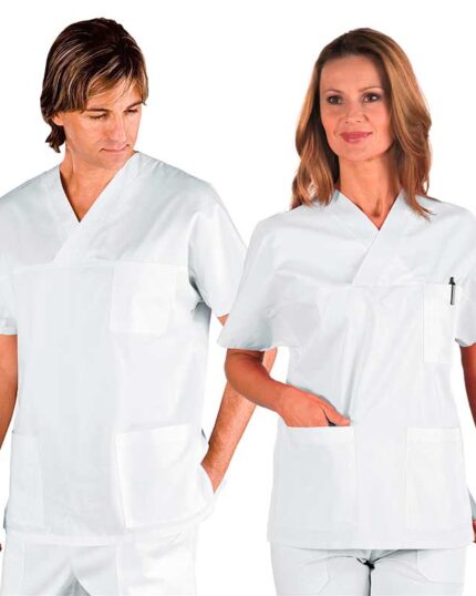 Casaca clásica sanitaria blanca uniforme ayuda a domicilio y residencias