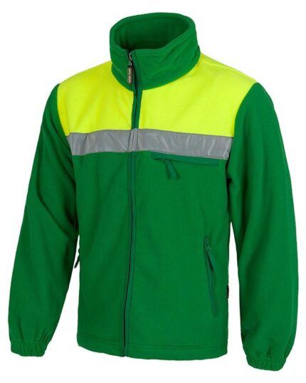 Chaqueta polar de trabajo combinada con cintas reflectantes y parte superior de alta visibilidad
