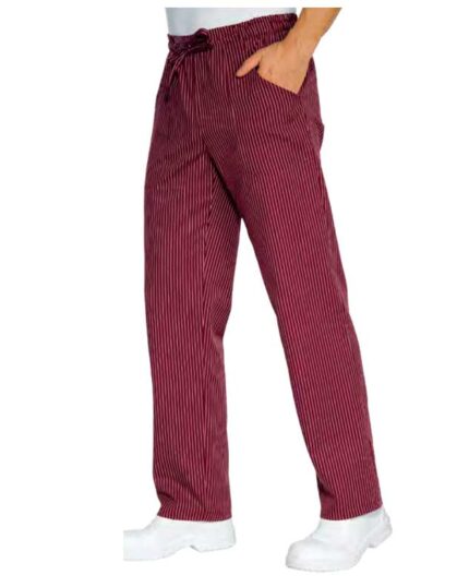 Pantalón de cocinero burdeos con estampado a rayas