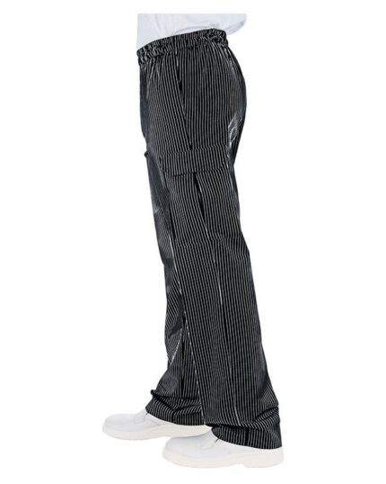 Pantalón de cocina negro con estampado a rayas