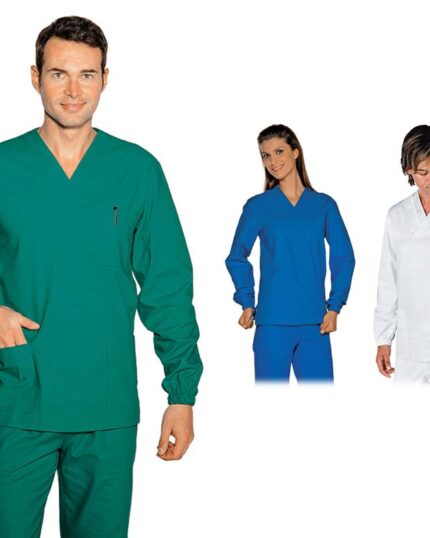 Casaca Sanitaria algodón cuello pico manga larga