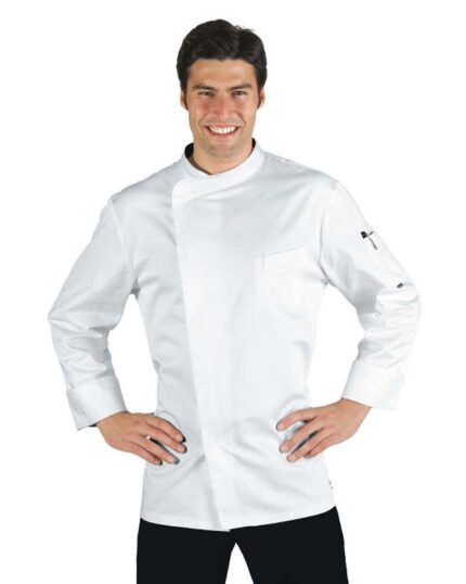 Chaqueta Cocinero Bilbao Corchetes Satén Blanca