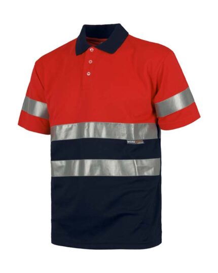Polo reflectante trabajo en color rojo A.V. y azul marino.