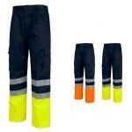 pantalón de trabajo azul marino amarillo naranja reflectante alta visibilidad