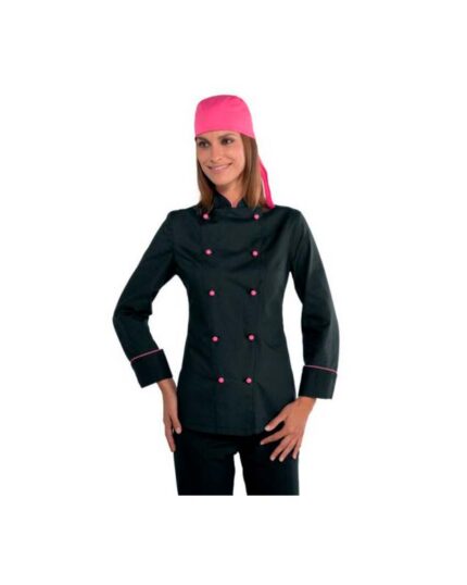 casaca cocinera negra fuxia rosa