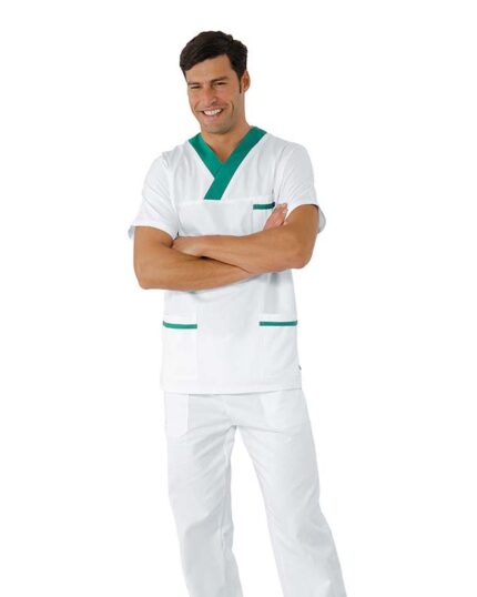 casaca sanitaria pijama enfermería cuello AV algodón