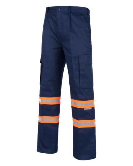 pantalón azul reflectante naranja