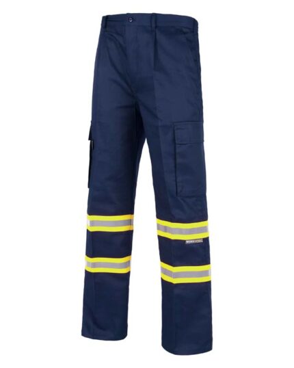 pantalón azul reflectante amarillo