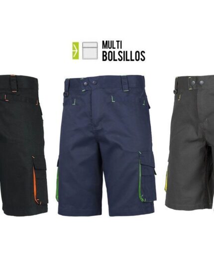 Pantalón bermuda multibolsillos combinado AV para uso laboral sin elásticos en cintura