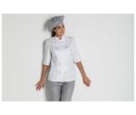 chaqueta mujer cocinera blanca cierre corchetes