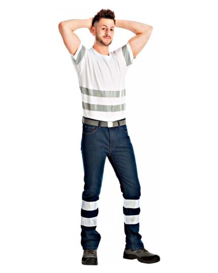 pantalón vaquero azul jeans laboral reflectante