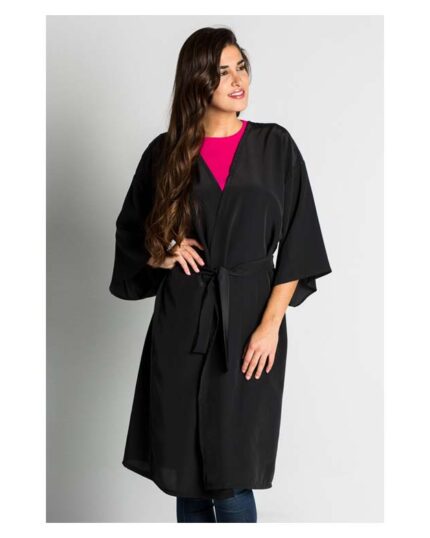bata clienta peluquería kimono negro poliéster