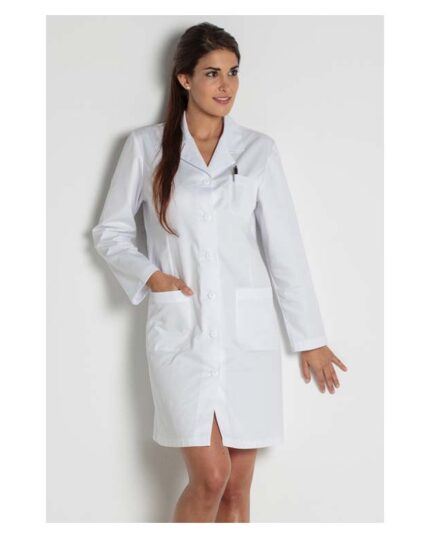 Bata sanitaria mujer blanca manga larga modelo clásico sanidad
