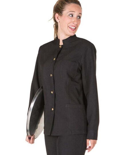 chaqueta coreana negra mujer botones dorados