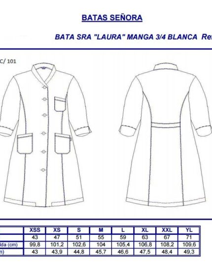 bata blanca mujer manga 3/4 tres cuartos media manga
