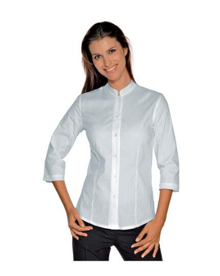 ropa de trabajo camisa mujer joven camarera recepcionista blanca