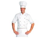 Chaquetilla cocinero Italia blanca con ribetes verde y rojo en manga corta