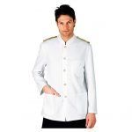 Chaqueta camarero blanca cuello Mao con galones