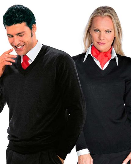 Jersey de Punto Unisex Negro Cuello Pico