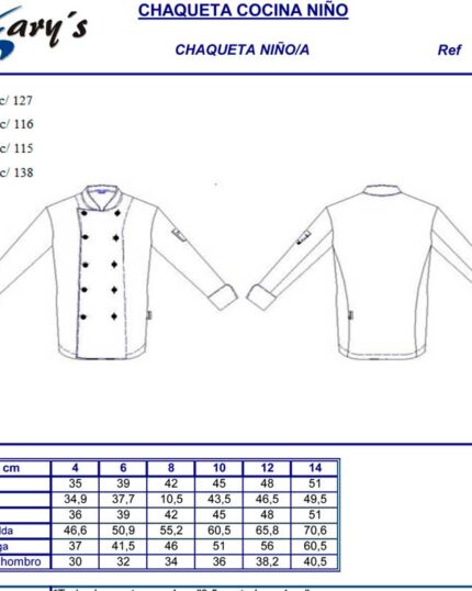 traje chaquetilla de cocina para niños