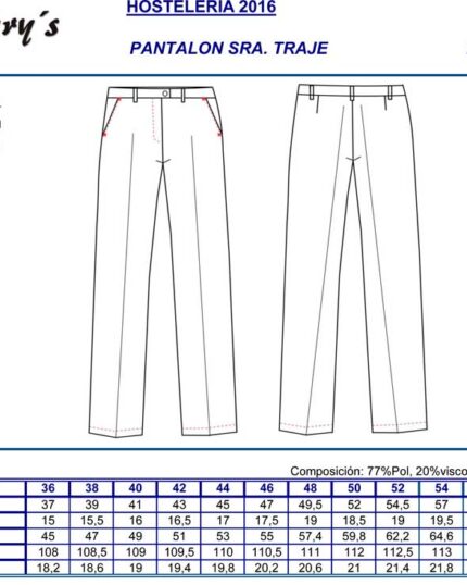 pantalón para trabajar en oficinas, recepcionistas de hoteles y azafatas