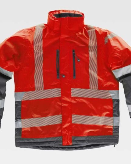 Parka de trabajo frío extremo industria construcción reflectante, acolchada, impermeable, capucha