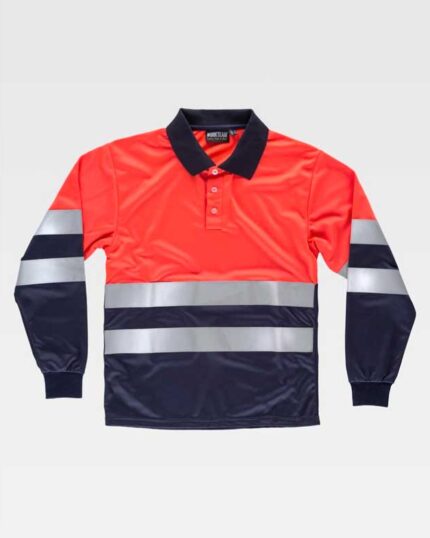 Polo rojo A.V. combinado manga larga, cintas reflectantes barato EN ISO 20471