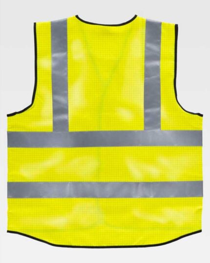 Chaleco antiestático de alta visibilidad con cintas reflectantes. Protección contra la llama.