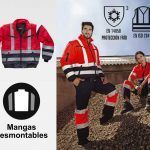 Cazadora piloto acolchada impermeable mangas desmontables reflectante alta visibilidad rojo azul