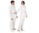 Bata sanitaria cuello mao Blanca Manga Larga Puños Cerrado Botones a Presión