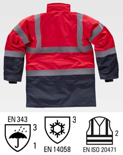 Parka de trabajo frío extremo industria construcción reflectante, acolchada, impermeable, capucha