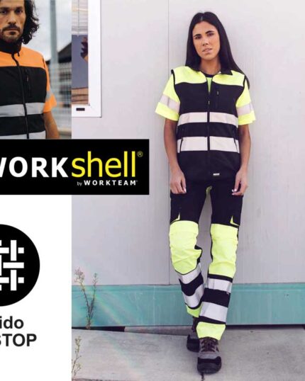 chaleco trabajo reflectante alta visibilidad tejido Ripstop naranja