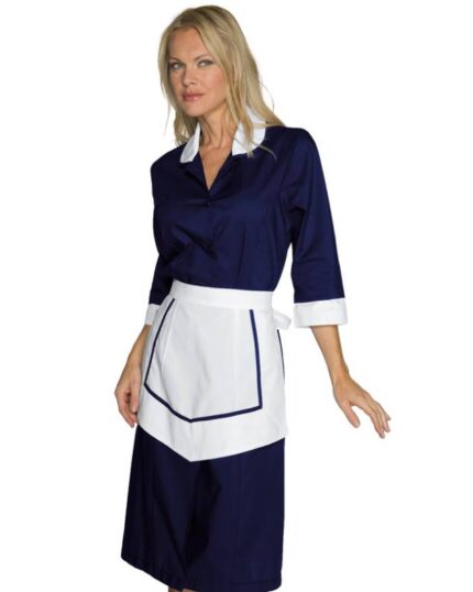 Uniforme de Servicio Kinshasa. Mujer Blu. 65/35% Pol/Alg. 125 gr/qm. Manga Francesa. Botones Fijos. Cuello y Puños en Blanco