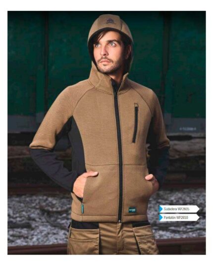 Sudadera industria casual WF2605 capucha Workteam Cuello alto con cierre de cremallera de nylon y cubrecosturas en el interior.