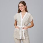 Casaca de estética mujer Loto X.Linen beige - Gary's