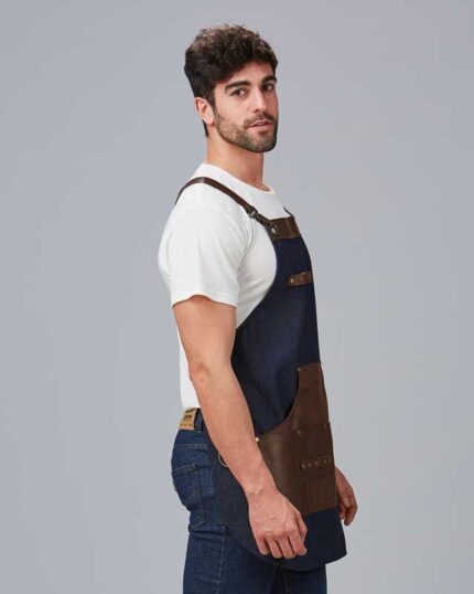 uniforme moderno hostelería camarero camarera mandil vaquero 100% algodón jeans denim