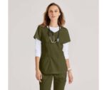 Blusa médica con escote en V curvo y tres bolsillos Carly Anatomía de Grey™ de Barco Spandex Stretch