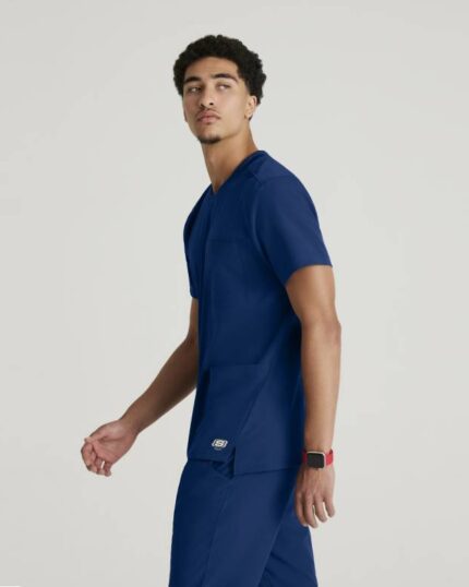 Casaca de trabajo moderna sanitaria con cuello en pico modelo SKT193 - Ropa profesional cómoda y funcional