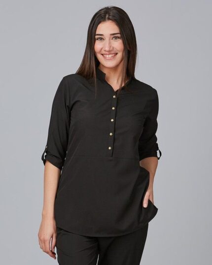 Blusa para mujer con cuello mao modelo 600041 - Ropa laboral elegante y cómoda
