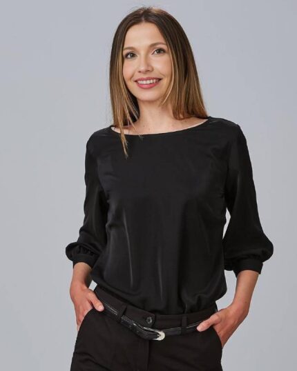 Blusa Gary's para chica de media manga modelo Rosanna 240006 color celeste - Prenda cómoda y elegante para trabajo