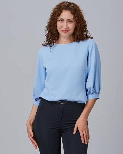 Blusa Gary's para chica de media manga modelo Rosanna 240006 color celeste - Prenda cómoda y elegante para trabajo