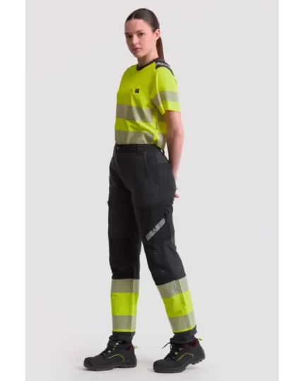 Pantalón elástico de alta visibilidad con reflectantes unisex C3555, pantalón negro de alta visibilidad.
