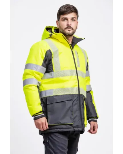 Parka Alta Visibilidad impermeable y acolchada con capucha desmontable